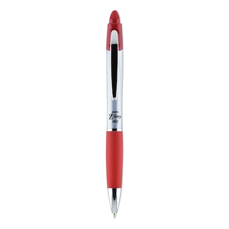 Zebra Pen Z-Grip MAX Ballpoint Pen, Retractable, Medium 1 mm, Red Ink, Silver/Red Barrel, PK12 22430